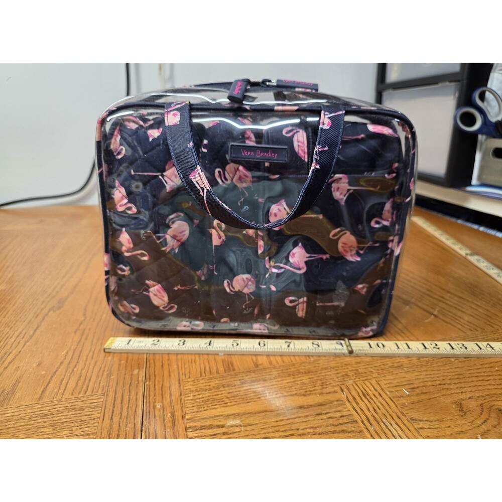 Vera Bradley Flamingo Clear Toiletry Make-Up Travel Bag W/ 3 Inner Bags